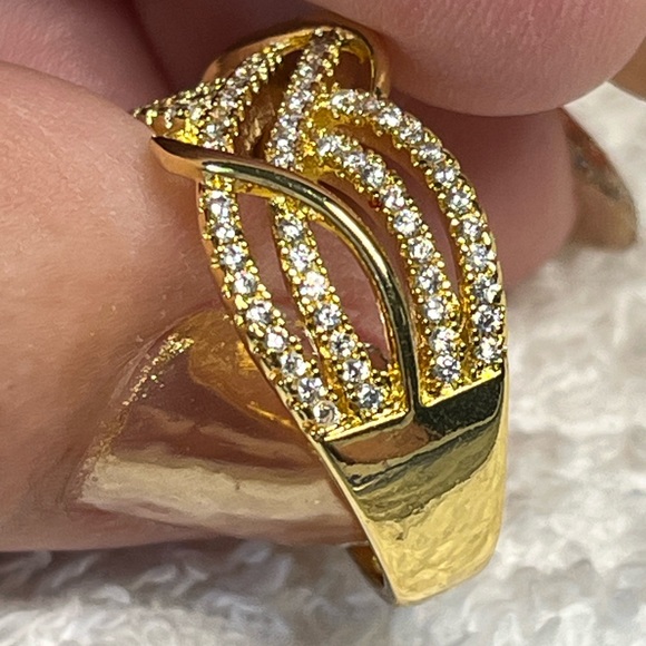 🦋💍gold over sterling Ring -band style with cubic-open scroll work-stamped 925 - Picture 9 of 12